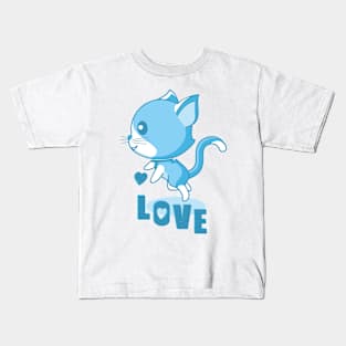 Hovering blue kitten in love. Kids T-Shirt